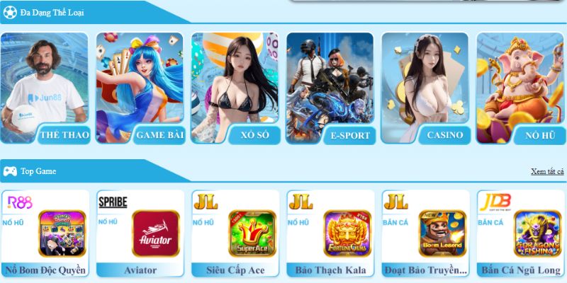 Nhà cái Jun888 có kho game đồ sồ, thú vị